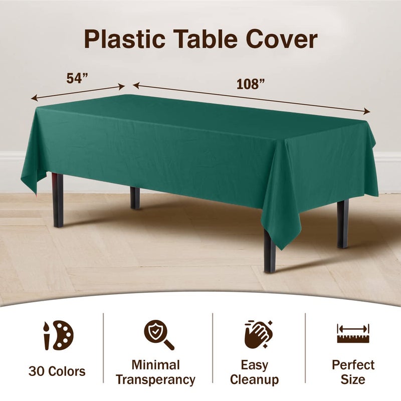 Exquisite 12-Pack Premium Plastic Tablecloth 54in. x 108in. Rectangle Table Cover - Dark Green - Image 3